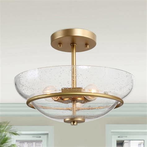 Laluz Gold Modern Semi Flush Mount Light 3 Light Brass Ceiling Lighting
