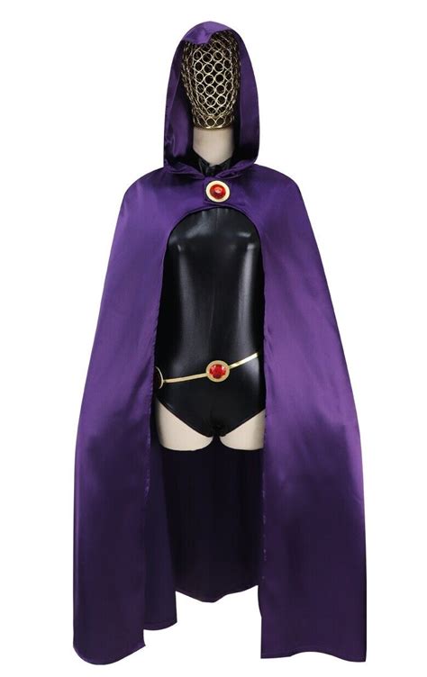 Adults Teen Titans Raven Cosplay Halloween Costume Cape Unitard Outfit