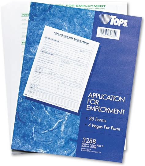 Tops 3288 Employment Application Forms 11 Inch X17 Inch