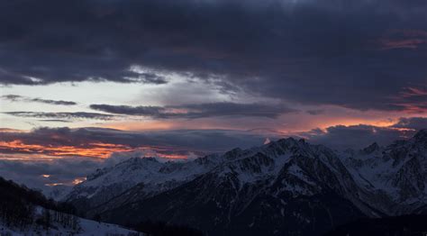 Wallpaper Mountain Peak Clouds Snowy Sunset Night Hd Widescreen
