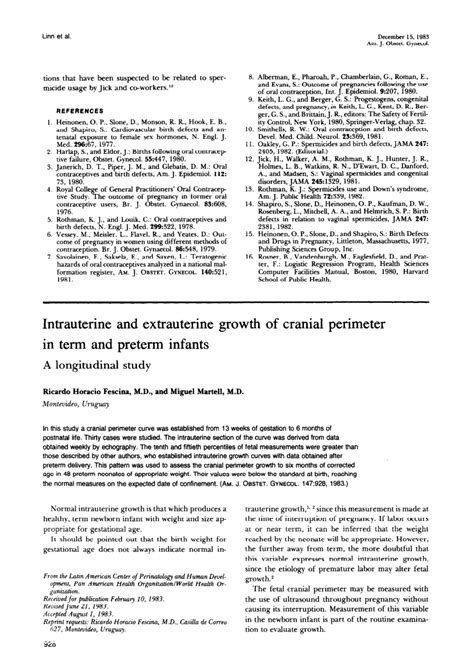Pdf Intrauterine And Extrauterine Growth Of Cranial Perimeter In Term And Preterm Infants A