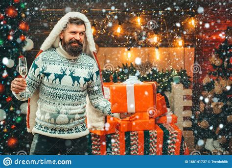 New Year Christmas Concept Santa In Home Happy New Year Christmas Celebration Holiday Stock