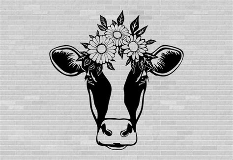 Cow With Flowers Cow Cut Files Svg Design Svg Dxf Cut Etsy