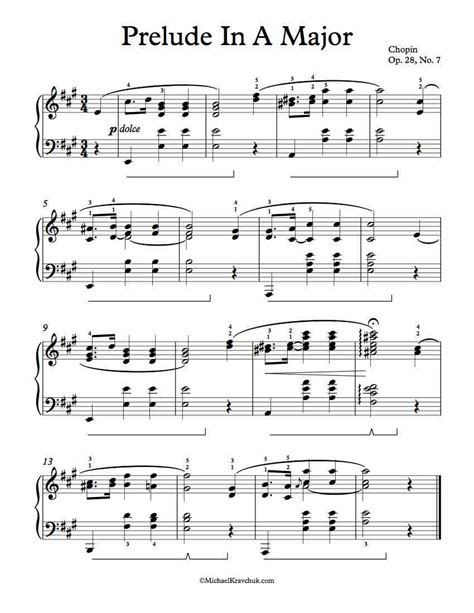Free Piano Sheet Music Prelude In A Major Op 28 No 7 Chopin