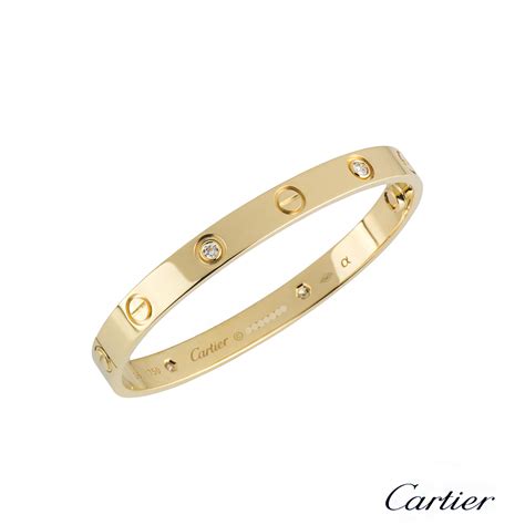 Cartier K Yellow Gold Half Diamond Love Bangle Size B