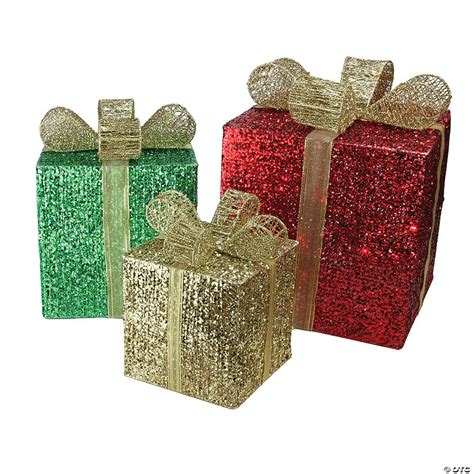 Northlight Set Of 3 Red Pre Lit Glittering T Boxes Christmas