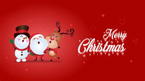 Merry Christmas And Cartoon Toy And Santa Claus With Red Background Hd