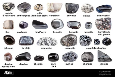 Conjunto De Varias Piedras Preciosas Oscuras Con Nombres Magnesita Hematita Obsidiana
