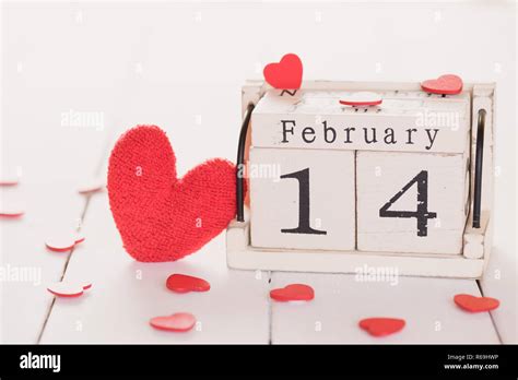 Valentines Day Concept February 14 Text On Wooden Block With Handmade