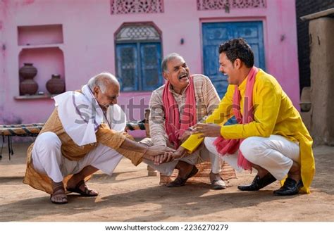 Three Indian Villagers Hand Shaking Laughing Stock Photo 2236270279