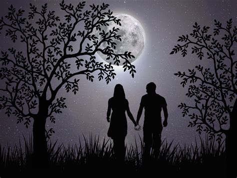 kostenlose foto liebe romantisch nacht zusammen gefühle paar silhouette mond fantasie
