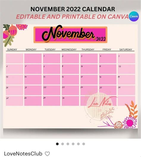 Editableprintabe November 2022 Calendar November Printable Etsy In
