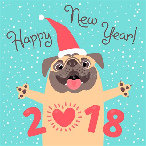 愉快的2018新年卡片 滑稽的哈巴狗在度假祝贺 向量例证 插画 包括有 要素 动画片 字符 庆祝 95537700