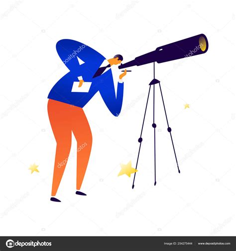 Illustration Man Telescope Vector Astronomer Examines Stars Search People Recruitment Stock