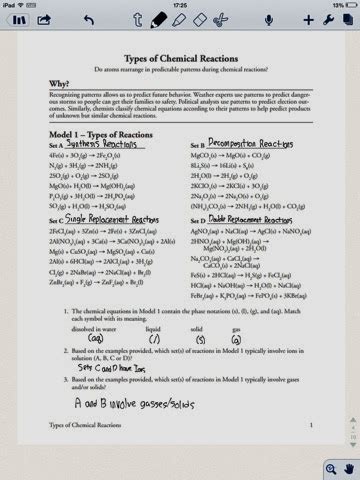 Worksheets 48 re mendations classifying chemical reactions from types of chemical reactions worksheet answers , source: Colby Messih chemistry: Types of chemical reactions pogil