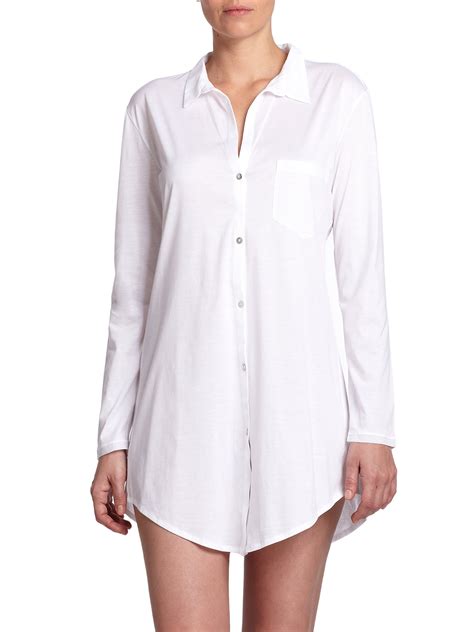 Hanro Cotton Deluxe Boyfriend Sleepshirt In White Lyst