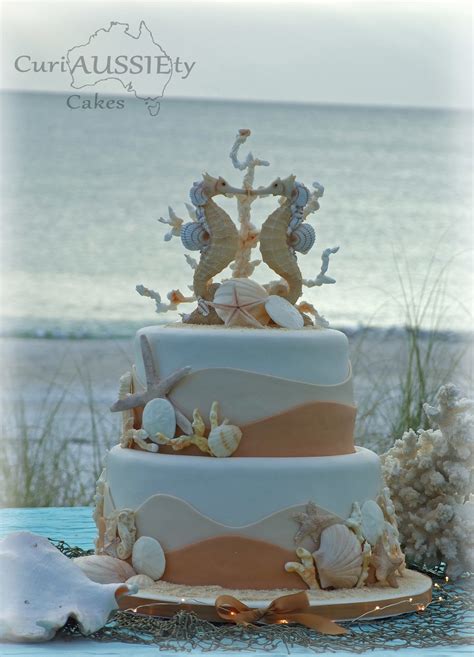 Sea Horse Beach Theme Wedding Cake