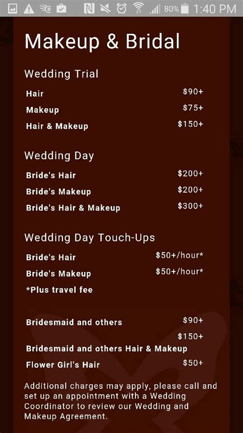 Examples Of Make Up And Bridal Pricing Packages Bridal Packages
