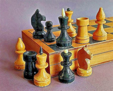 Vintage Soviet Tournament Chess Set Big Wooden Russian Chessmen Ussr In The Board Rare Soviet