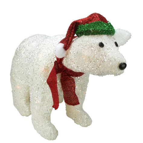 23 White Glittered Polar Bear Lighted Outdoor Christmas Decor