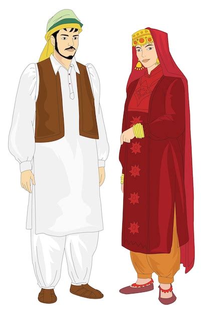 Premium Vector A Kashmiri Couple Wearing Traditional Dress