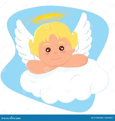 Isolated Cute Angel Cartoon Character On Clouds Vector Stock Vector