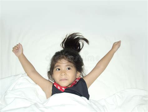 Asian Girl Waking Up On White Pillow Stock Image Image Of Concept Morning 87431137
