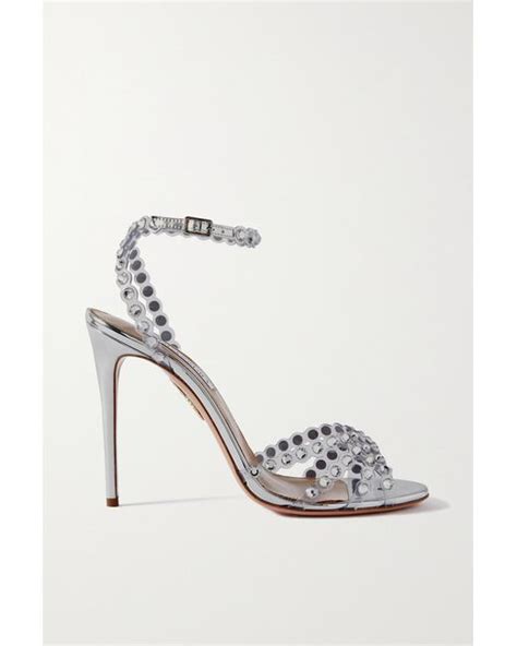 Aquazzura Tequila Crystal Embellished Pvc And Metallic Leather Sandals In White Lyst Canada