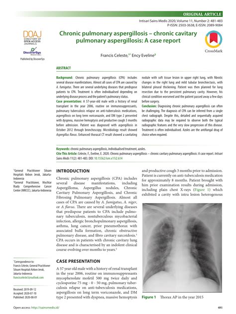 Pdf Chronic Pulmonary Aspergillosis Chronic Cavitary Pulmonary