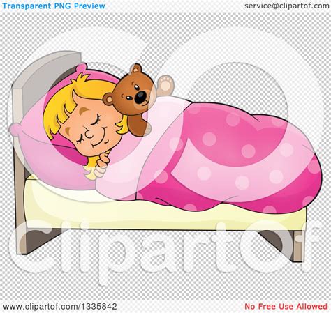 Clipart Of A Cartoon Happy Blond Caucasian Girl Sleeping And Dreaming