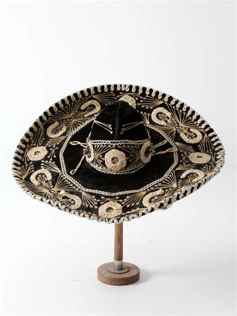 Vintage Sombrero Black Velvet And Sequin Authentic Sombrero