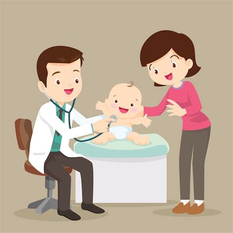 Mãe E Pediatra Médico Examinando Bebezinho Vetor Premium