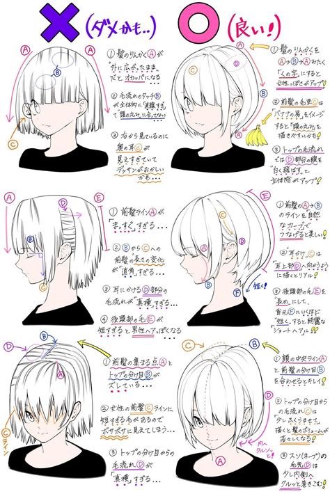 吉村拓也 On Twitter 【ショートヘアの描き方】 「女性の髪型」を描くときの 「ダメなこと 」と「良いこと⭕️