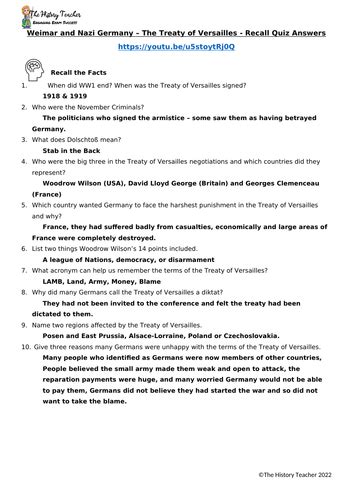 The Treaty Of Versailles Editable Worksheets Teaching Resources