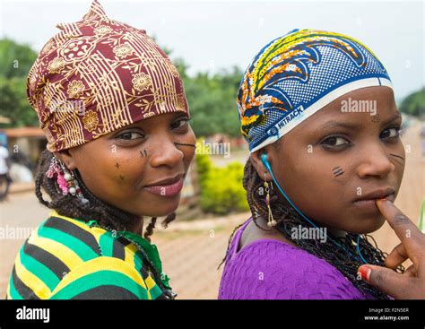 Benin West Africa Savalou Beautiful Tattooed Fulani Peul Tribe Stock