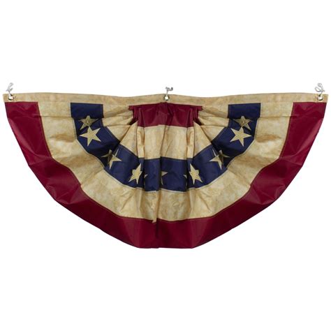Patriotic Americana Tea Stained Pleated Bunting Flag 24 X 48