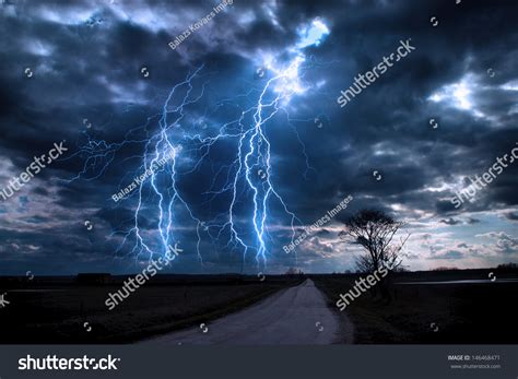 Lightning Storm Over Asphalt Road Stock Photo 146468471 Shutterstock