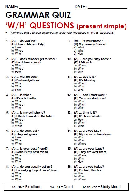 Grammar Worksheet Wh Questions Present Simple Verbs Laviede Lajulie