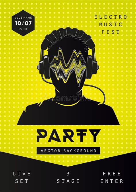 Electro Music Party Poster Template Dance Festival Background With Dj