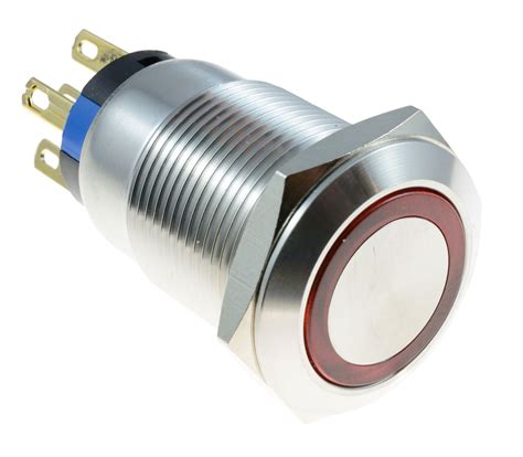 Red Led Illuminated Vandal Resistant 19mm Latching Push Button Switch