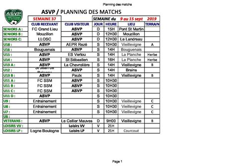 Planning Semaine 37 Du 09 Au 15 Septembre 2019 Site Web De Lasvp