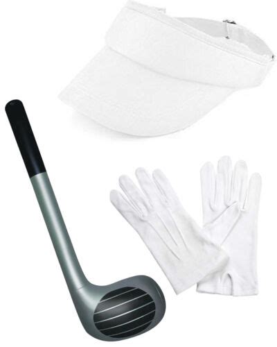 Adult Unisex Pub Golfing White Visor Hat Club And Gloves Golfer Fancy