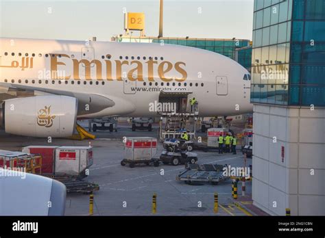 Airbus A380 Being Loaded In Dubai Uae Stock Photo Alamy