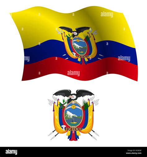 Ecuador Wavy Flag And Coat Of Arms Against White Background Vector Art