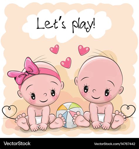 Two Cute Cartoon Babies Royalty Free Vector Image