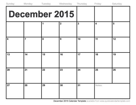 December 2015 Calendar Template