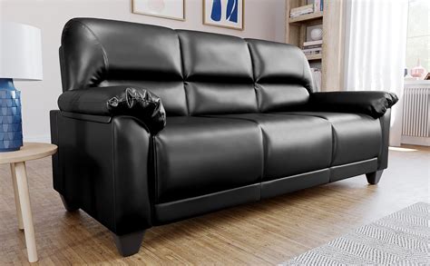 Kenton Small Black Leather 3 Seater Sofa Furniture Choice