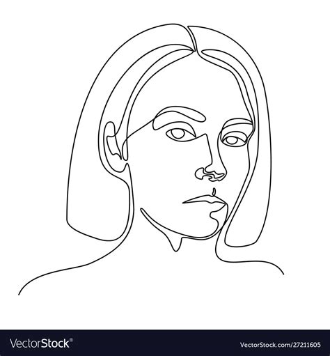 Continuous Line Drawing A Girl Portrait Royalty Free Vector