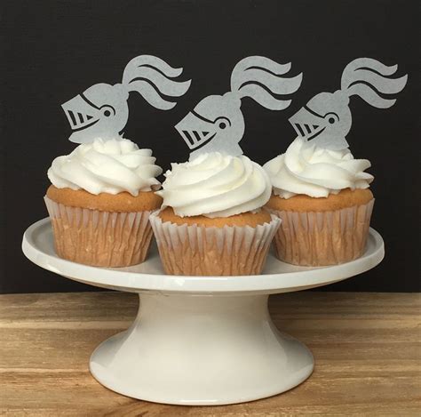 Knight Helmet Cupcake Toppers For Medieval Or Sports Party Birthday