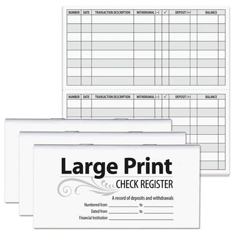 Large Print Check Registers Check Register Checkbook Register Large